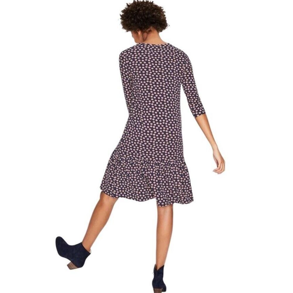 Boden Selena Jersey Knit Dress Size US 6R Floral Navy Keyhole Neck Peplum Hem - Picture 9 of 16